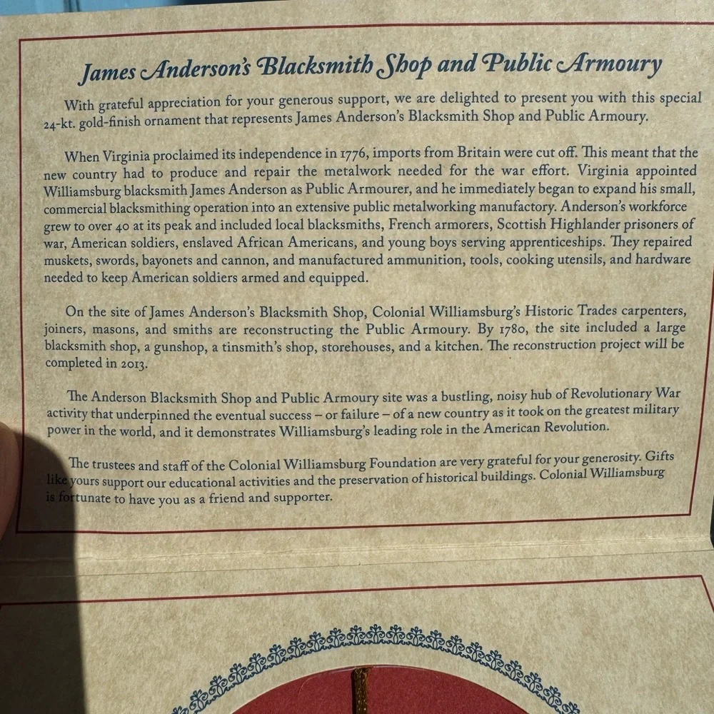 Colonial Williamsburg Collectible Ornament 2012